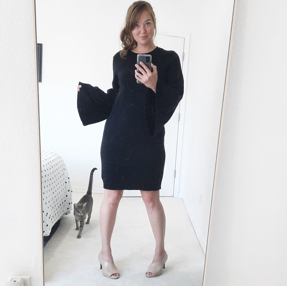 Lauren Ralph Lauren Black Bell-Sleeve Knit Dress